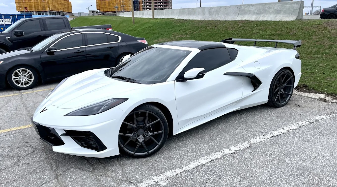White Corvette with tinted windows